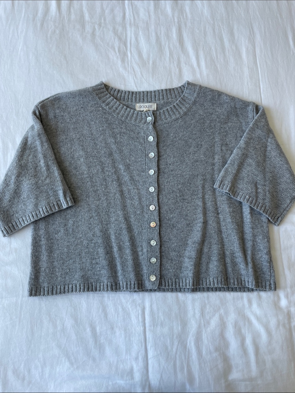 Roolee Gray Short-Sleeve Button-Front Cardigan